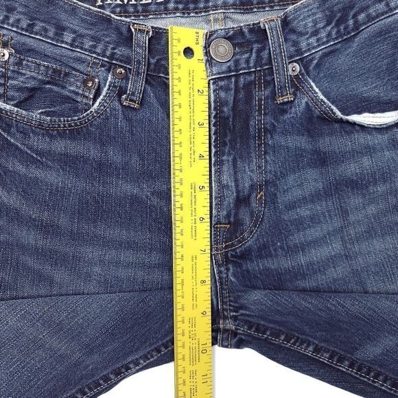 Y2K American Eagle Straight Jeans Mens 28x27 Blue 100% Cotton Distress 9.5" Rise - Picture 4 of 7